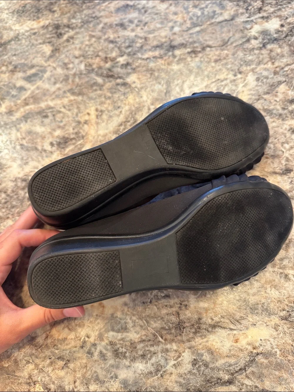 Black Ruched Rounded Toe Wedge Pumps